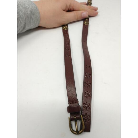 Another Line Nordstrom Women's Skinny Belt Waist Brown Gold Metal Flowers Small - Picture 2 of 5